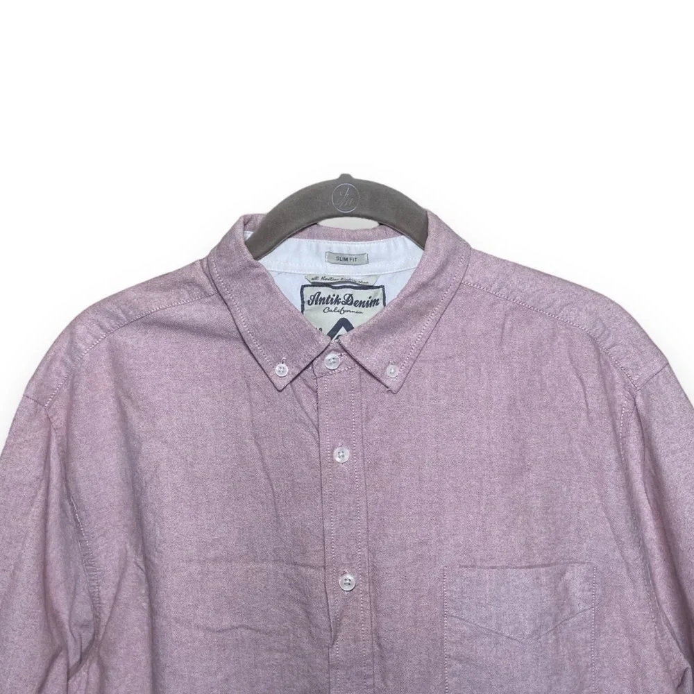 Antik Denim 100% Cotton Button Down Collar Shirt Size Large Pink Chambray - Picture 2 of 6